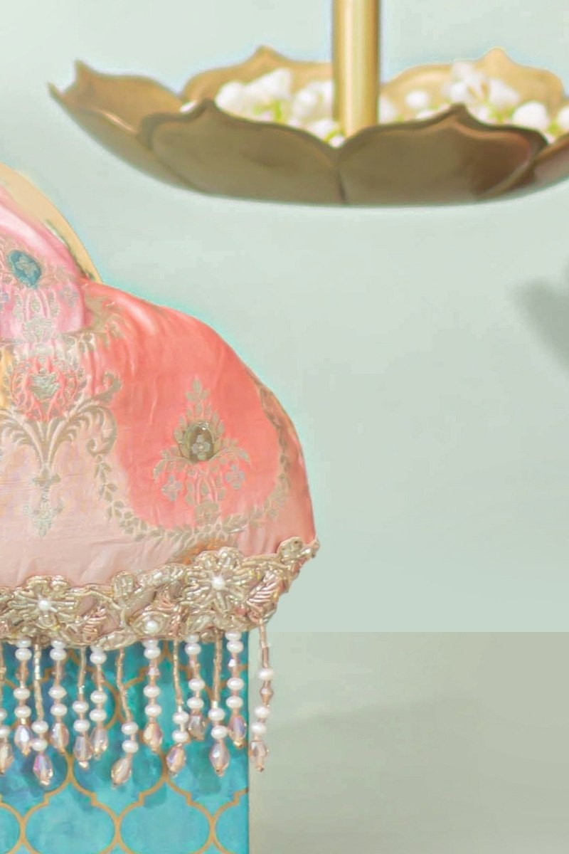 Abstract Art Banarasi Vintage Purse - Peach