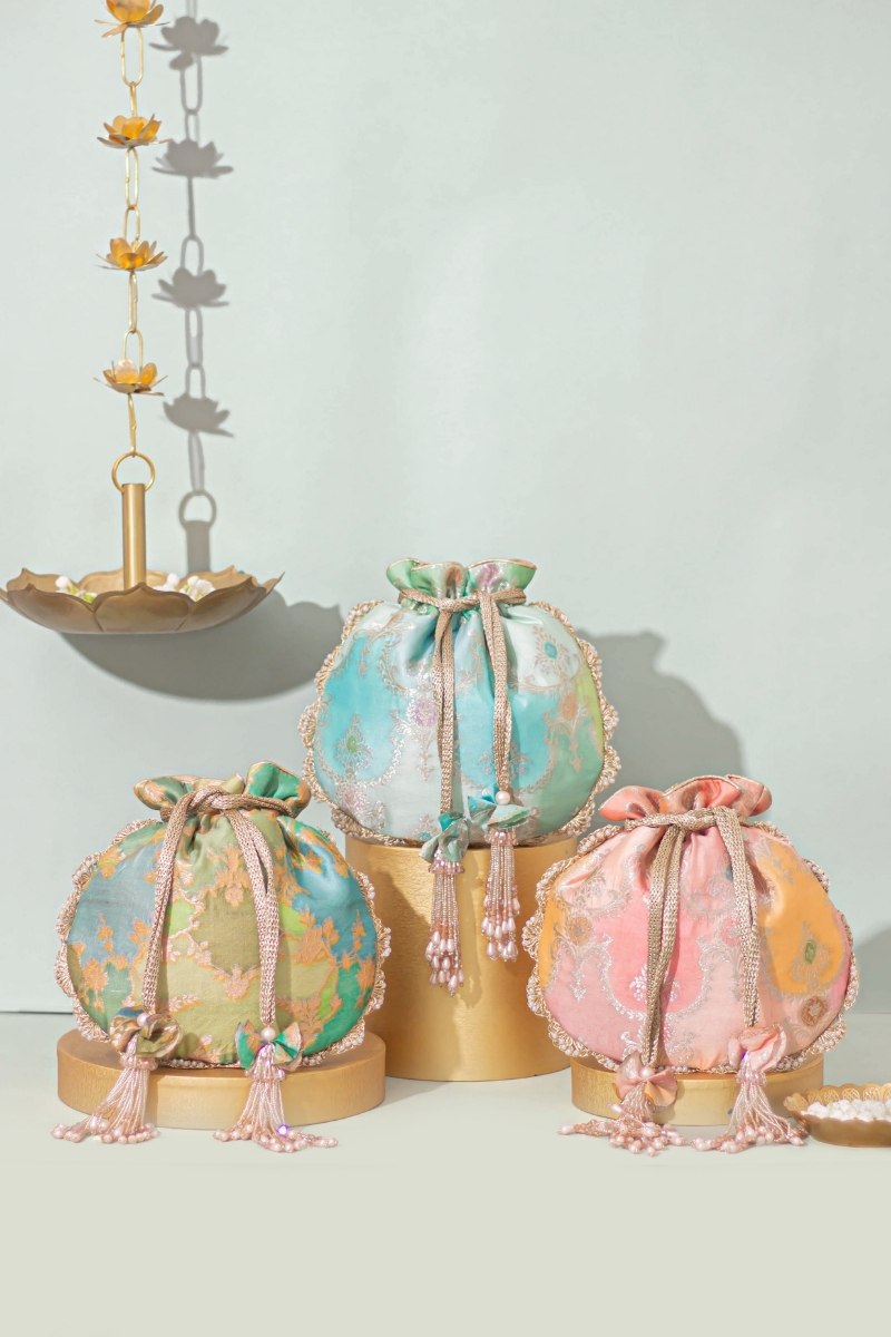 Abstract Art Banarasi Potli - Peach