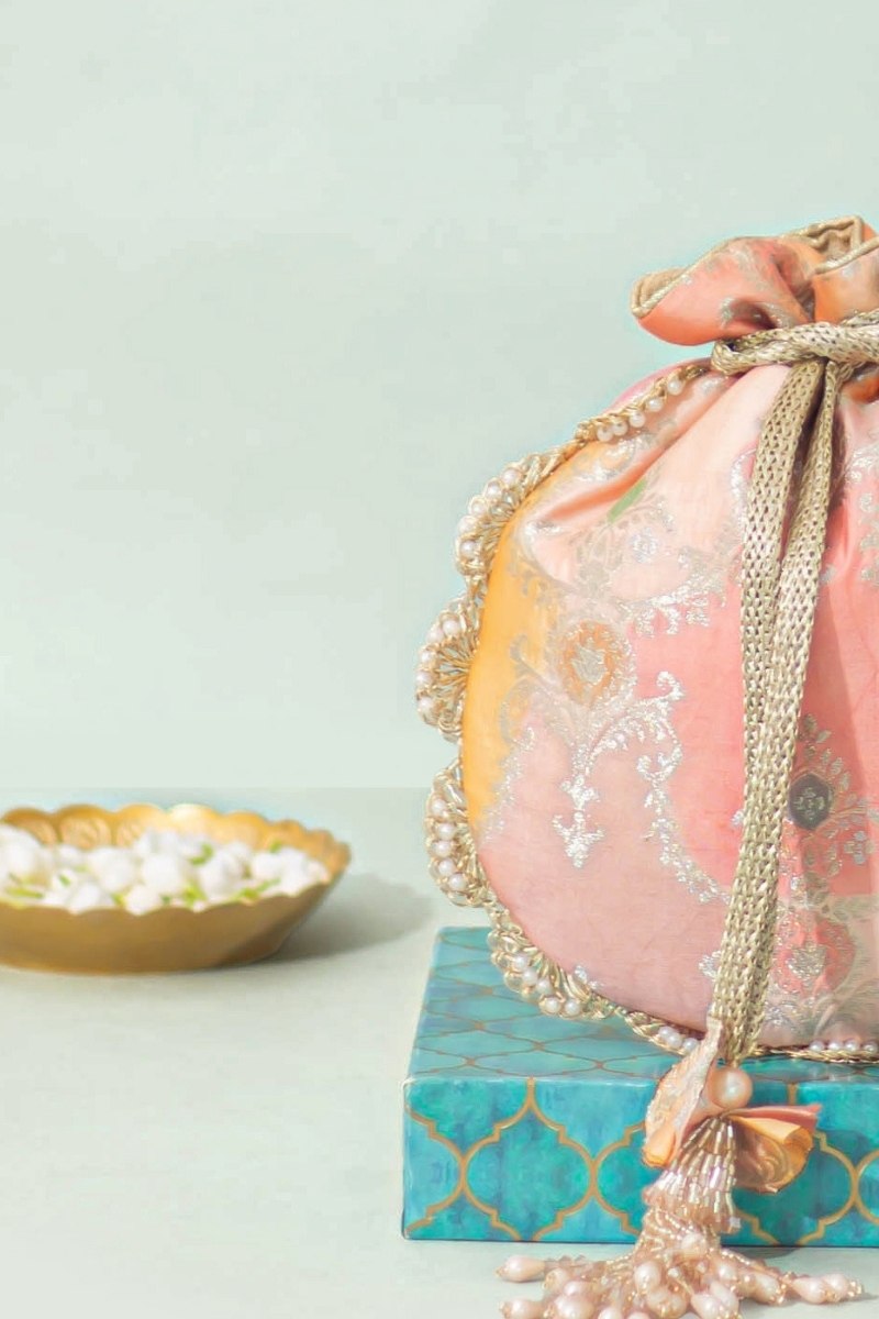 Abstract Art Banarasi Potli - Peach