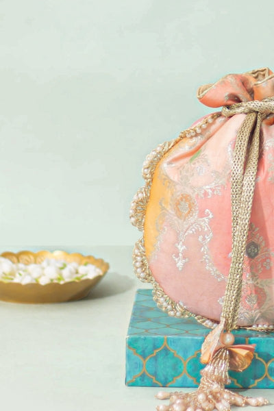 Abstract Art Banarasi Potli - Peach