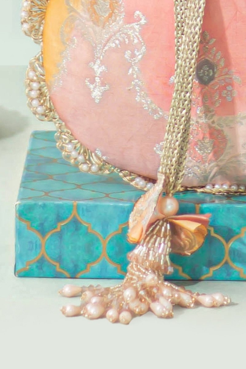 Abstract Art Banarasi Potli - Peach