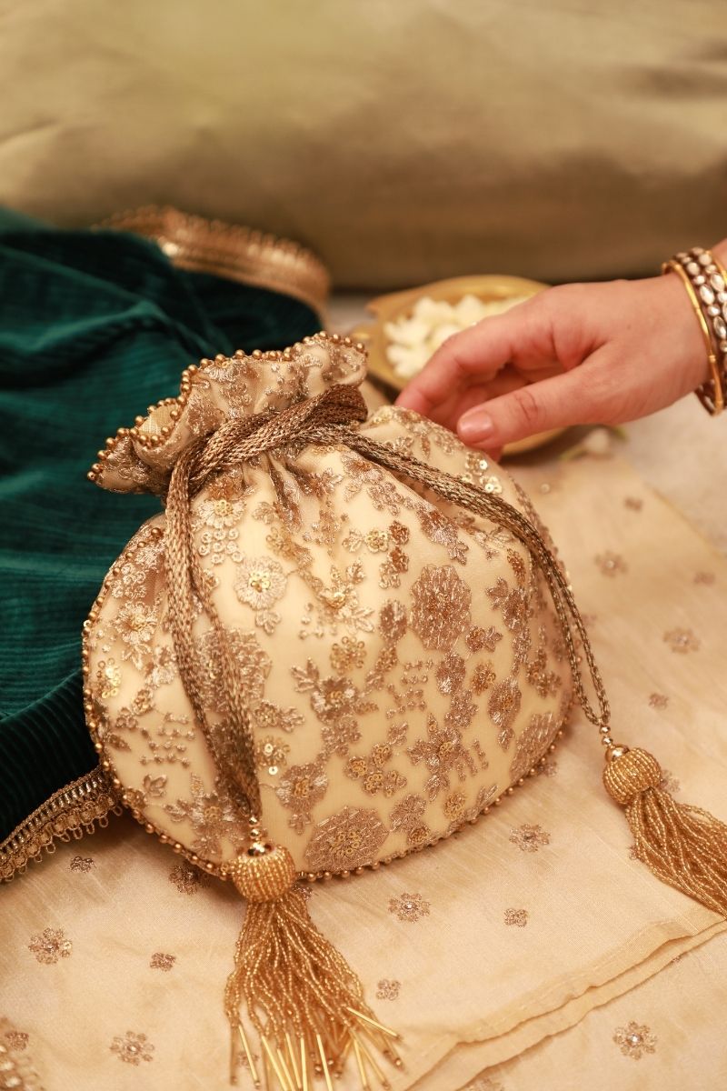Ada Embroidered Potli - Gold