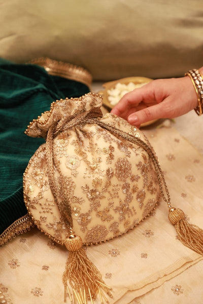 Ada Embroidered Potli - Gold