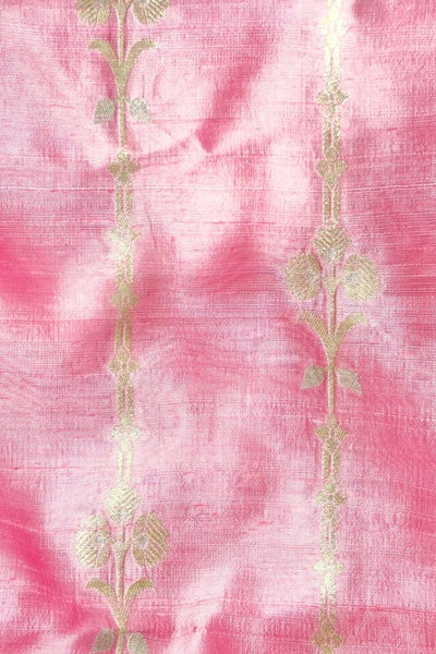 Alekha Handwoven Raw Silk Light Gold Zari Fabric - Pink