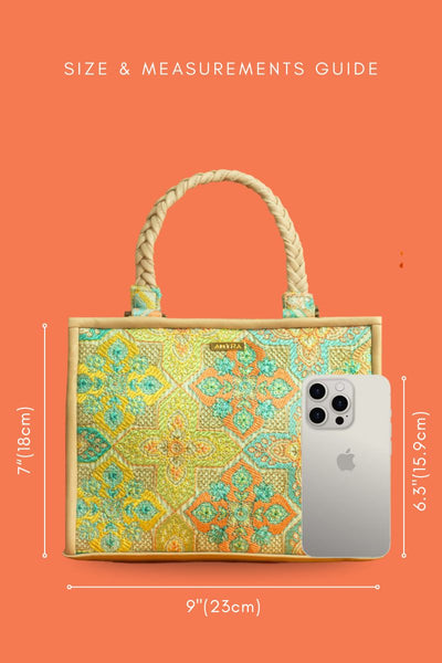 Amna thread embroidered Handbag - Mint