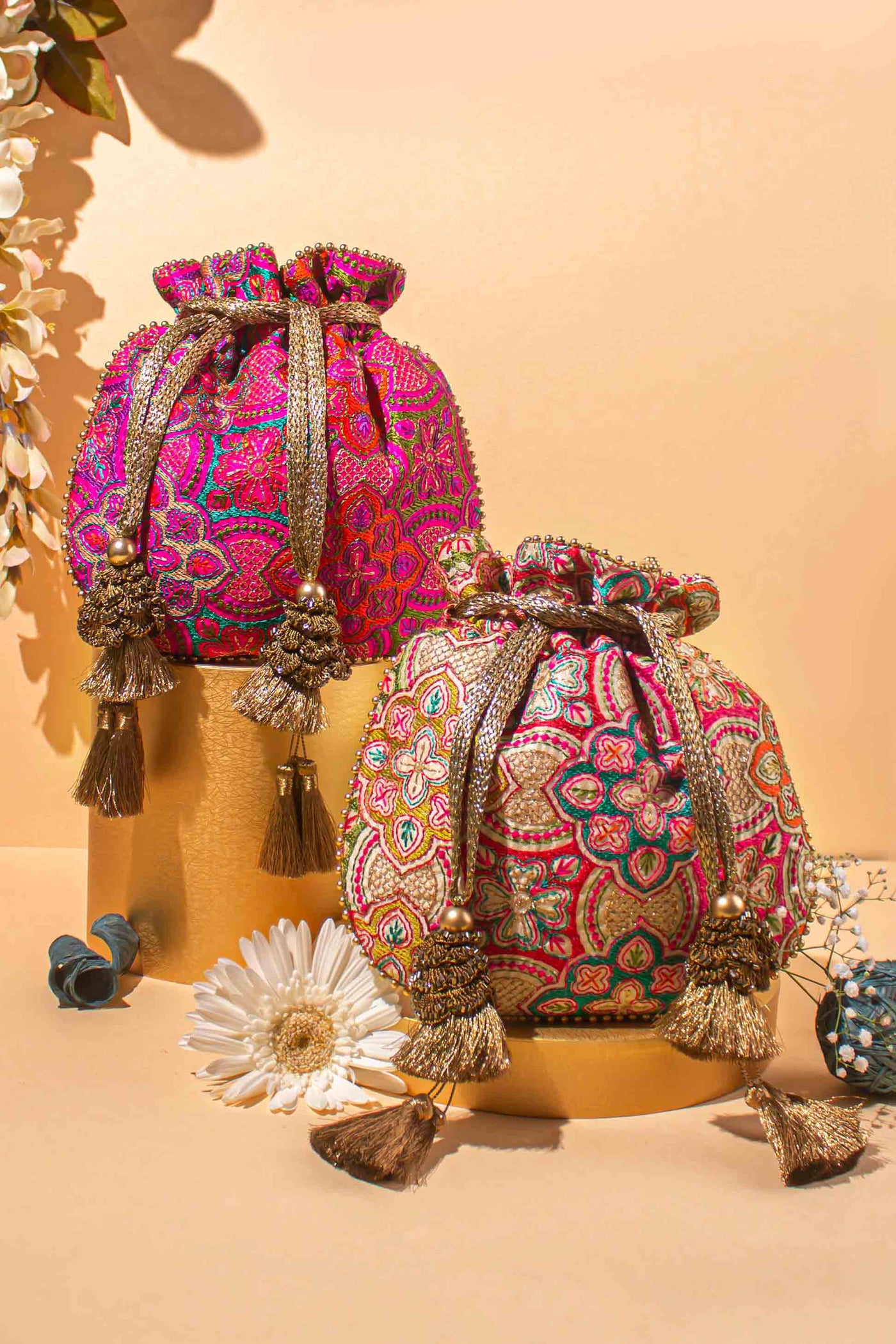 AMYRA Amna Embroidered Potli bag - Pink