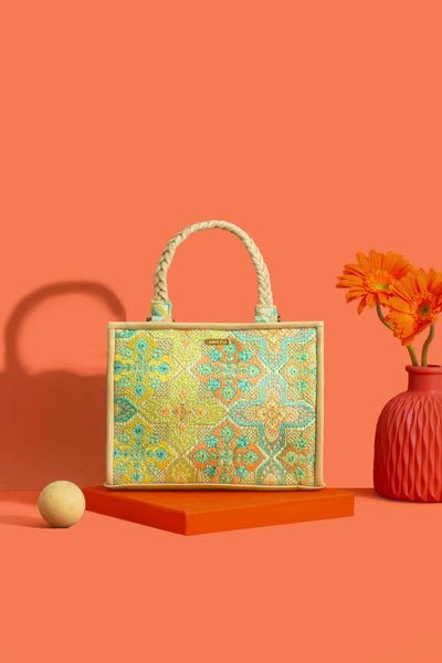 Amna thread embroidered Handbag - Mint