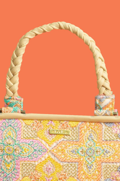 Amna thread embroidered Handbag - Pastel Pink