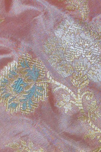 Amoda Handloom Katan Silk with Gold Zari and Meena work Fabric - Pink