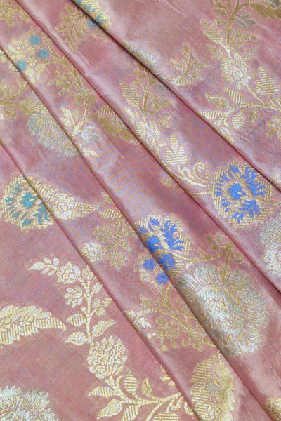Amoda Handloom Katan Silk with Gold Zari and Meena work Fabric - Pink