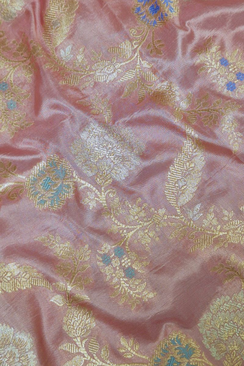 Amoda Handloom Katan Silk with Gold Zari and Meena work Fabric - Pink