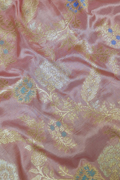 Amoda Handloom Katan Silk with Gold Zari and Meena work Fabric - Pink