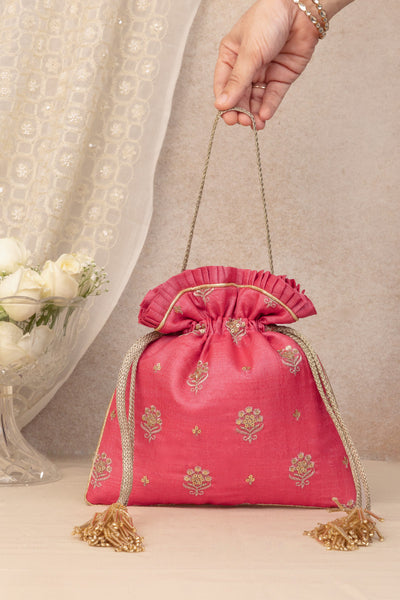 Anahira Embroidered Potli - Rose
