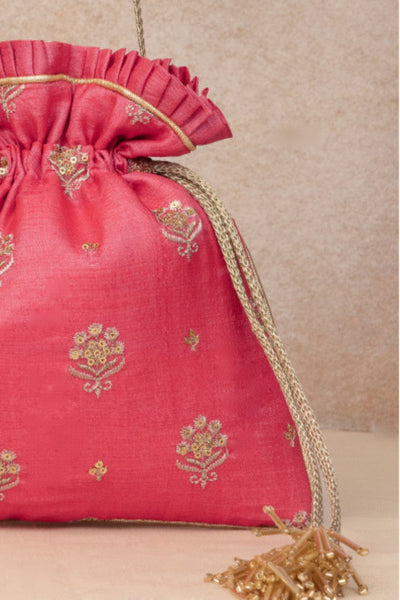 Anahira Embroidered Potli - Rose