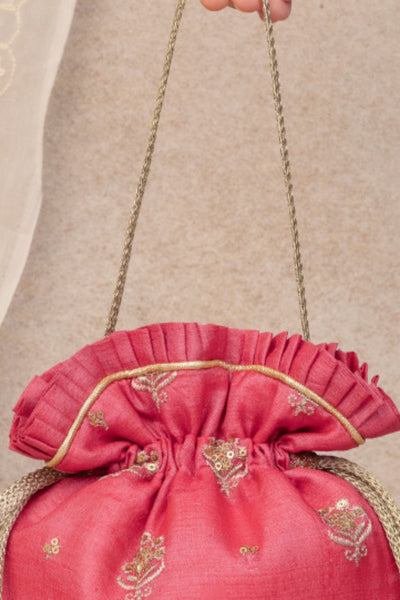 Anahira Embroidered Potli - Rose