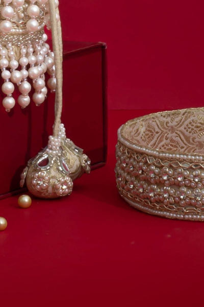 Anahi Embroidered Brocade Mini Potli - Ivory