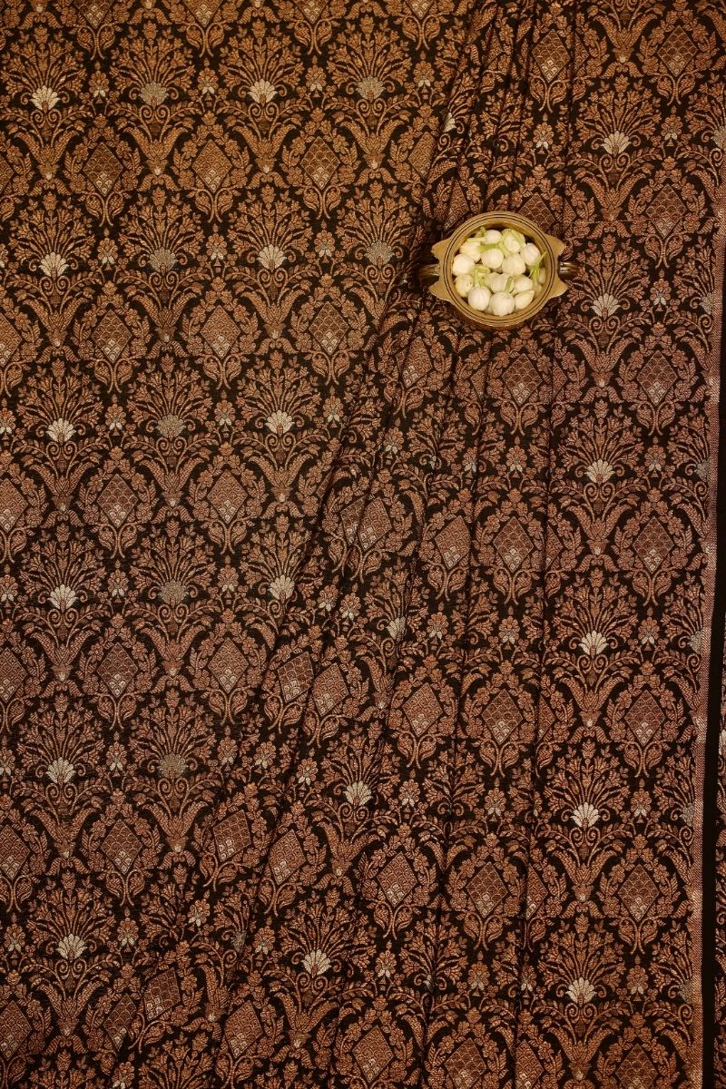 Anantam Handwoven Raw Silk Gold Zari Fabric - Black