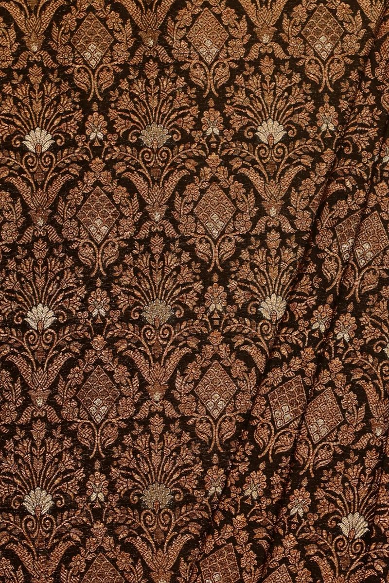 Anantam Handwoven Raw Silk Gold Zari Fabric - Black