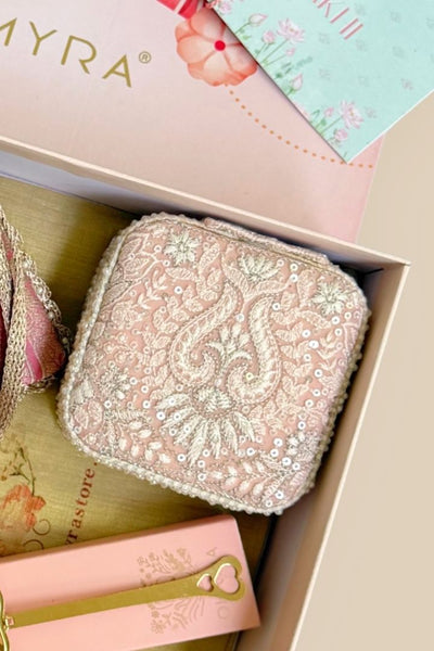 Rakhi Hamper - Anouk Pure Banarasi Silk Potli - Pink - Care & Accessory Box