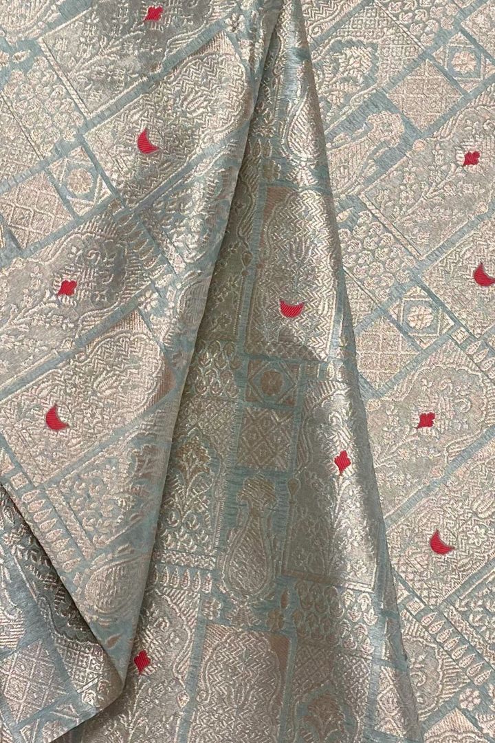Anouk Handloom Katan Silk with Water Gold Zari Fabric - Pastel Green