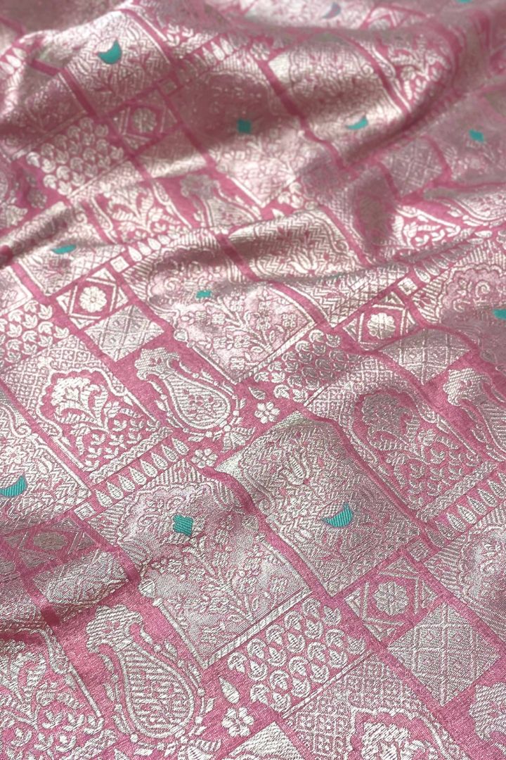 Anouk Handloom Katan Silk with Water Gold Zari Fabric - Pastel Pink