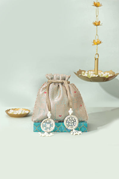 Anouk Pure Banarasi Silk Potli - Ice Blue