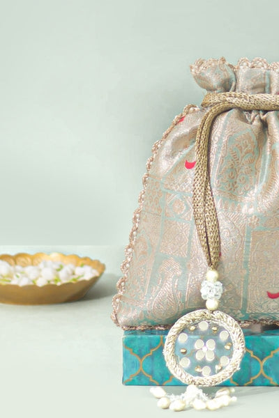 Anouk Pure Banarasi Silk Potli - Ice Blue