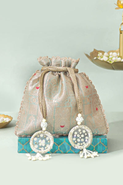 Anouk Pure Banarasi Silk Potli - Ice Blue