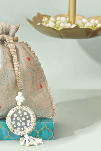Anouk Pure Banarasi Silk Potli - Ice Blue