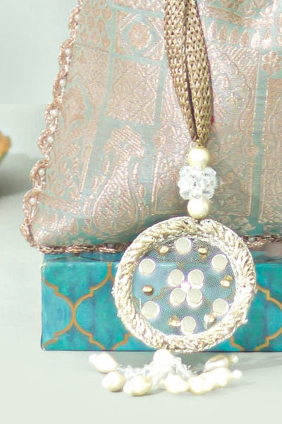 Anouk Pure Banarasi Silk Potli - Ice Blue