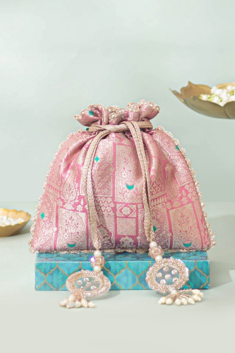 Anouk Pure Banarasi Silk Potli - Pink