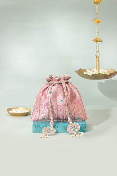 Anouk Pure Banarasi Silk Potli - Pink