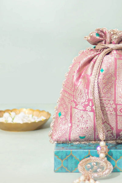 Anouk Pure Banarasi Silk Potli - Pink