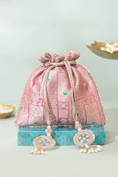 Anouk Pure Banarasi Silk Potli - Pink
