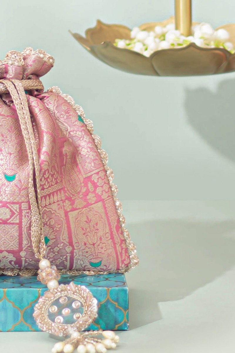 Anouk Pure Banarasi Silk Potli - Pink