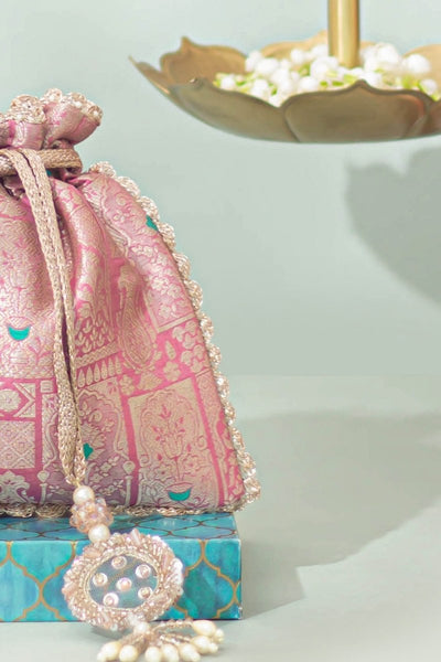 Anouk Pure Banarasi Silk Potli - Pink