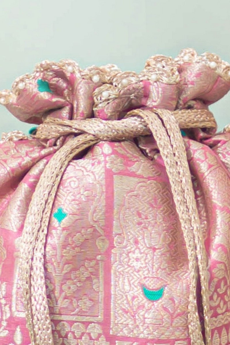Anouk Pure Banarasi Silk Potli - Pink