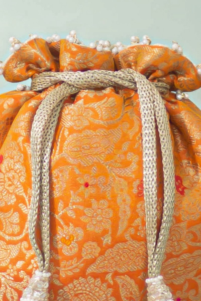 Ansa Pure Banarasi Silk Potli - Orange