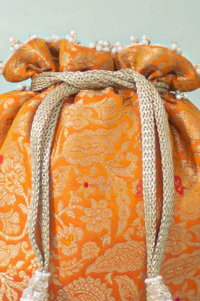 Ansa Pure Banarasi Silk Potli - Orange