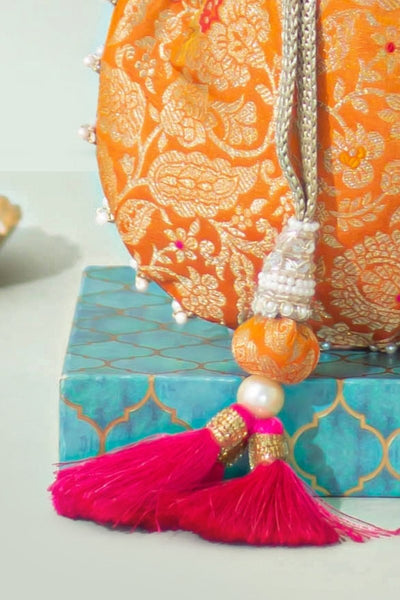 Ansa Pure Banarasi Silk Potli - Orange