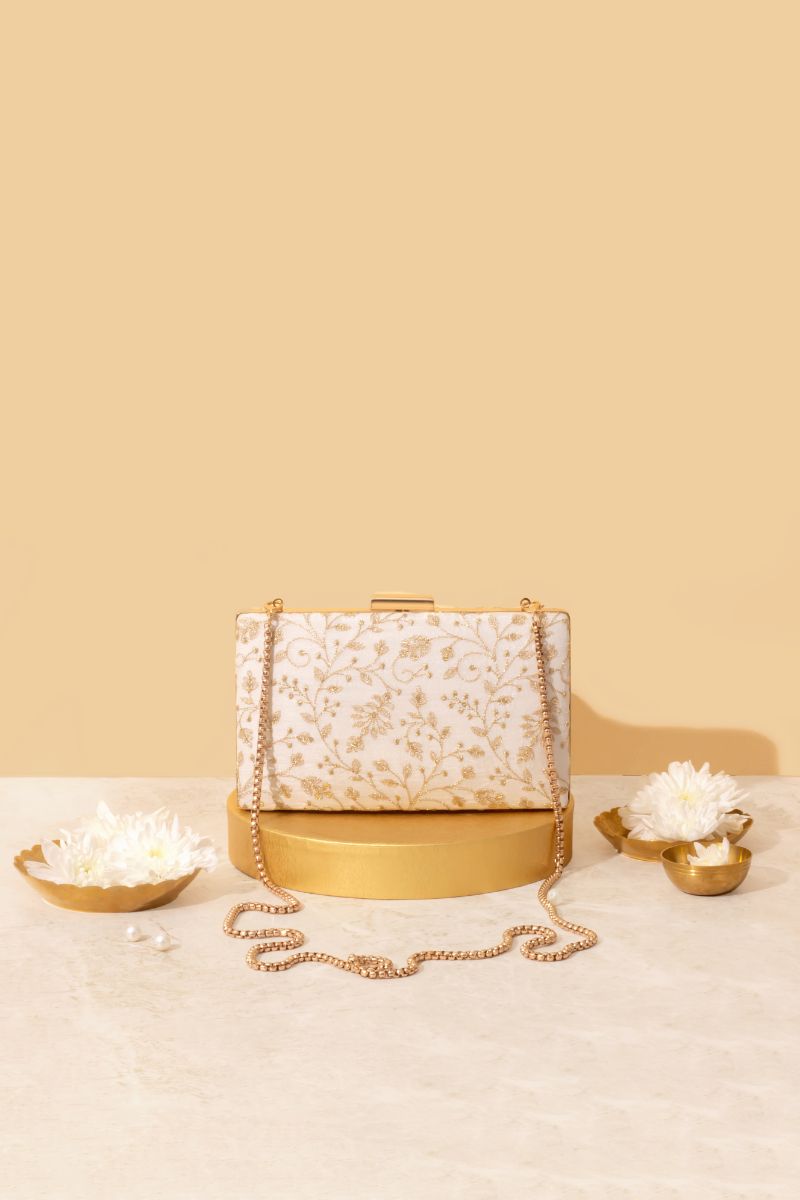 Antaria Embroidered Clutch - Off white