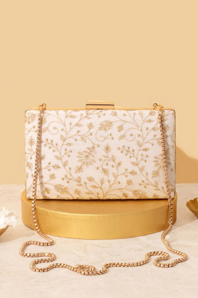 Antaria Embroidered Clutch - Off white