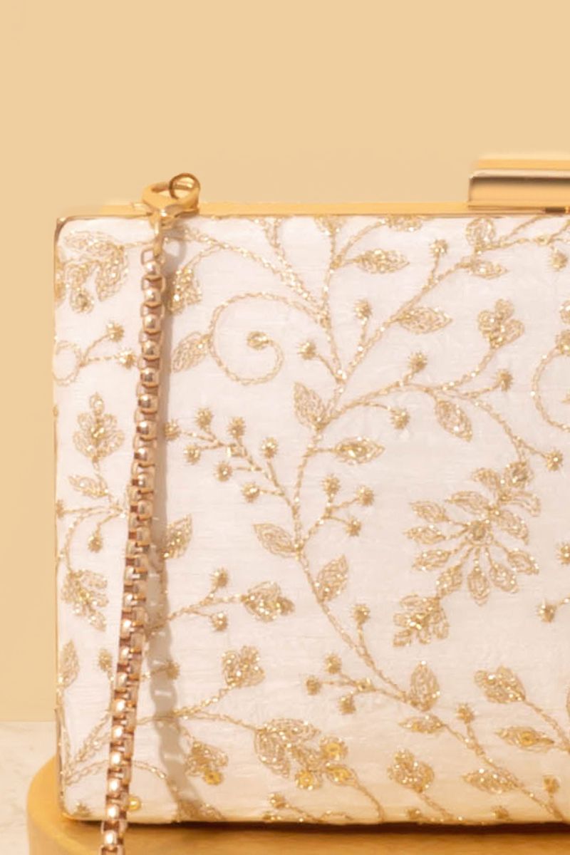 Antaria Embroidered Clutch - Off white