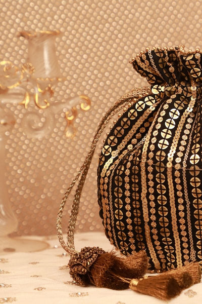 Antique Black Embroidered Potli