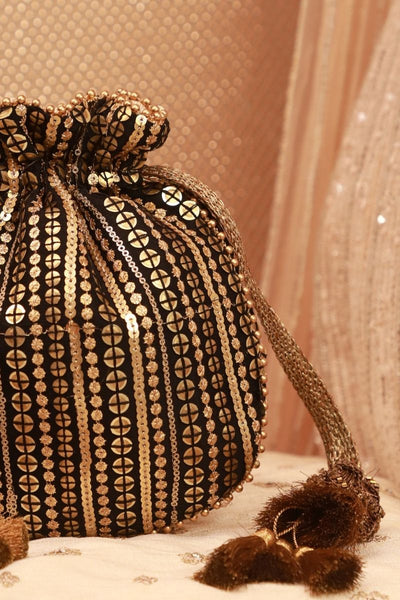 Antique Black Embroidered Potli