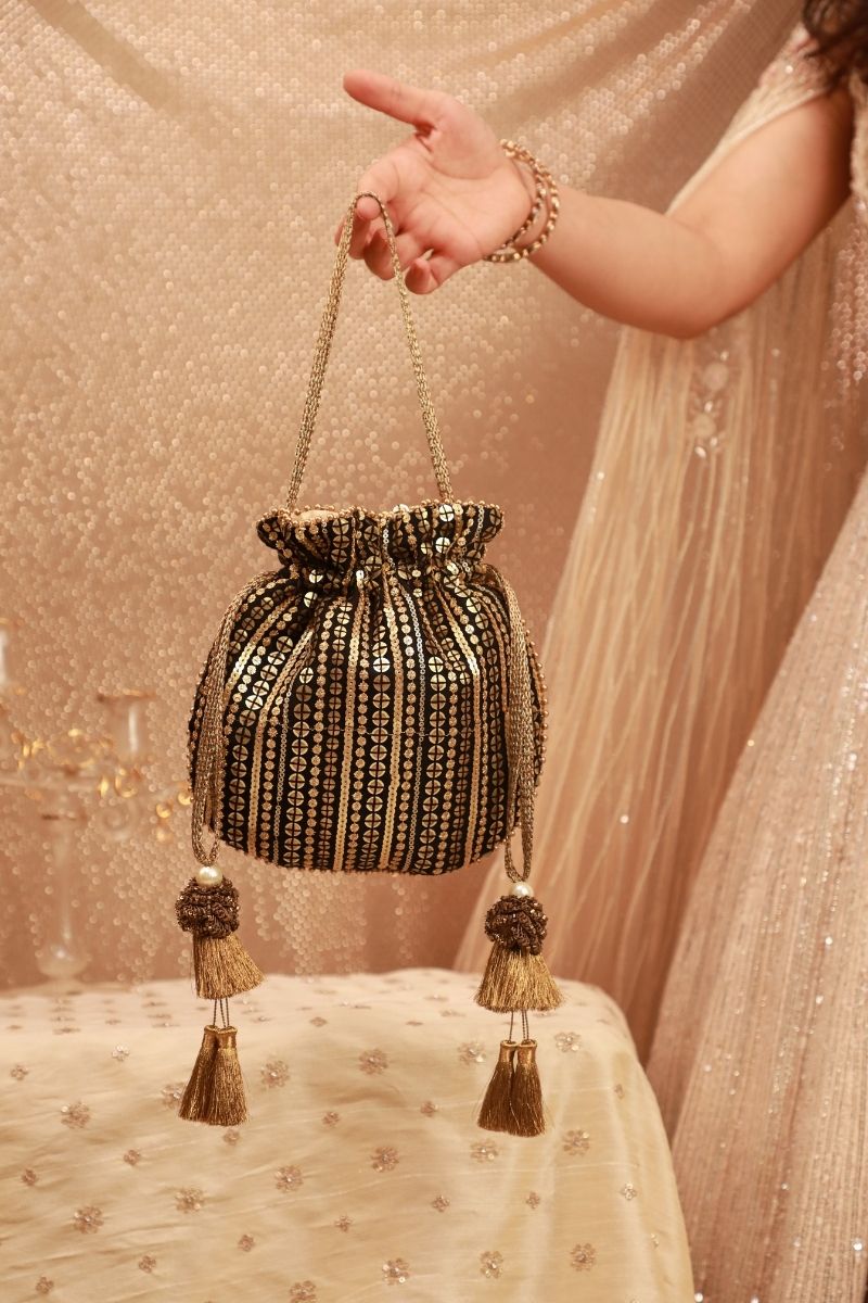 Antique Black Embroidered Potli