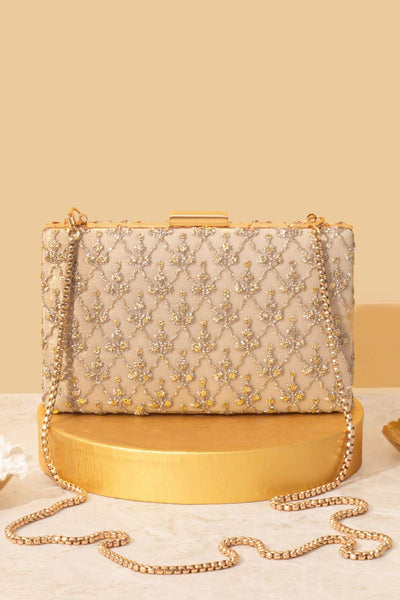 Anya Embroidered Box Clutch - Gold