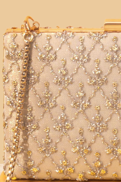 Anya Embroidered Box Clutch - Gold