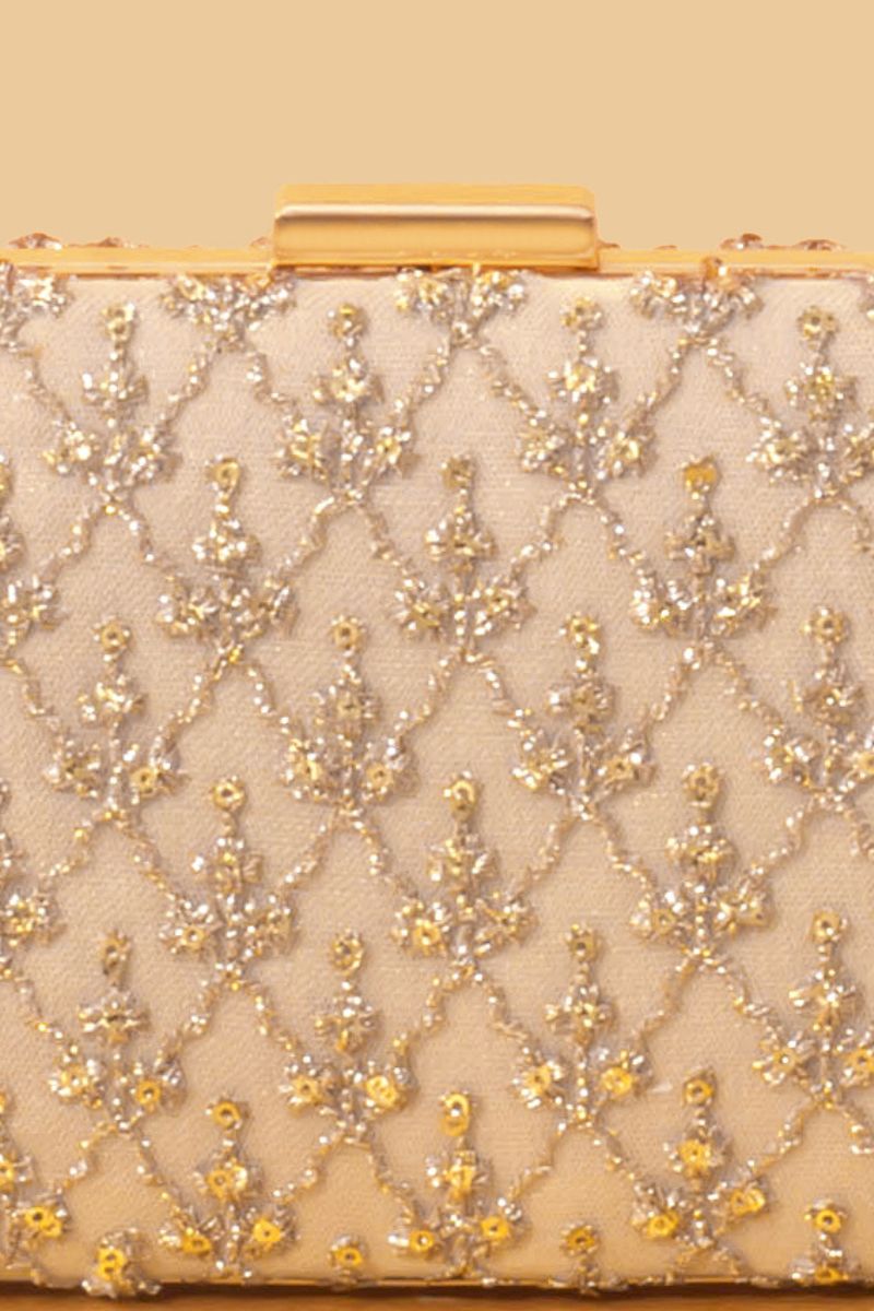Anya Embroidered Box Clutch - Gold