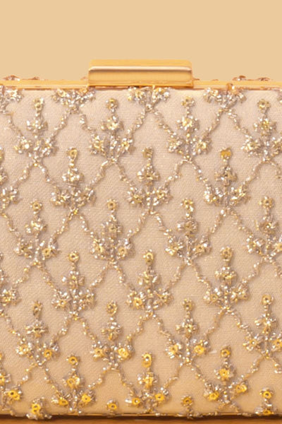 Anya Embroidered Box Clutch - Gold